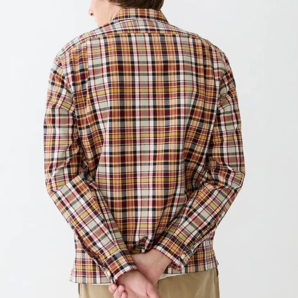 J. Crew Half Zip Pullon Shirt Jacket Large Yarn Dyed Cotton Canvas Plaid Pockets